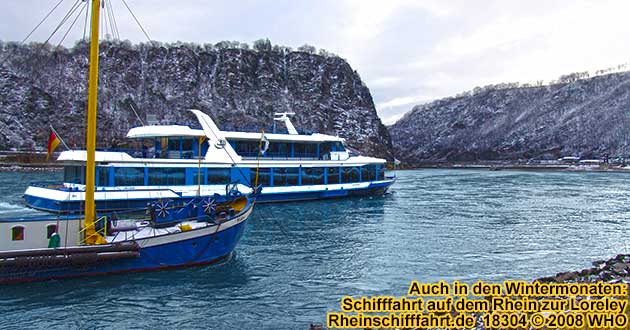 Rheinschifffahrt zur Loreley im Winter
